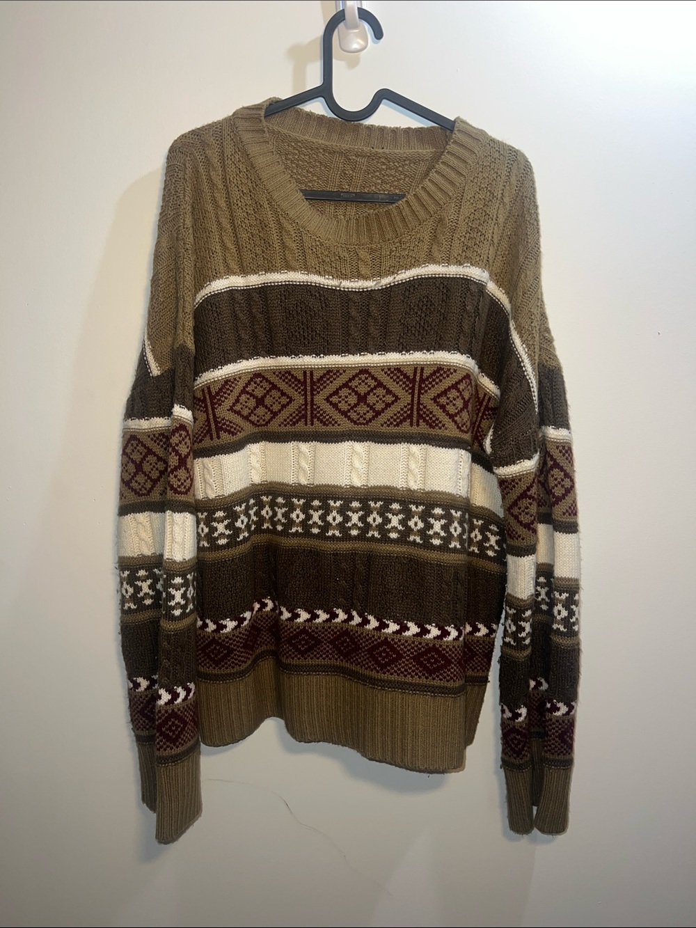Men's Brown Fair Isle Crewneck Sweater